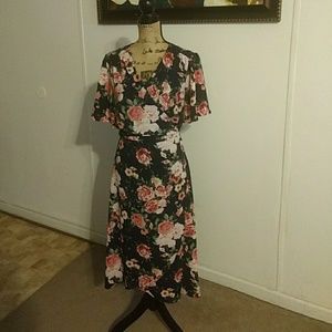 Navy floral wrap dress